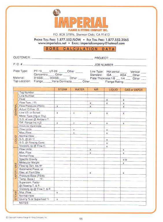 Orifice Bore Calibration Data