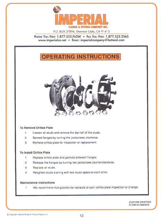 Orifice Operating Instructions